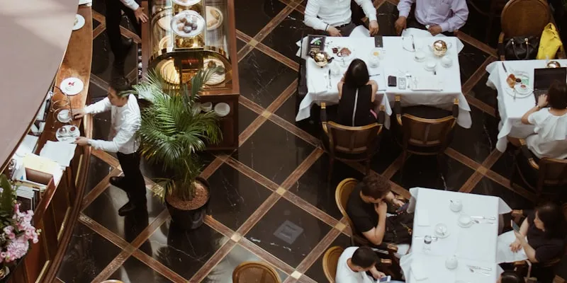 Overhead view of an upscale restaurant floor