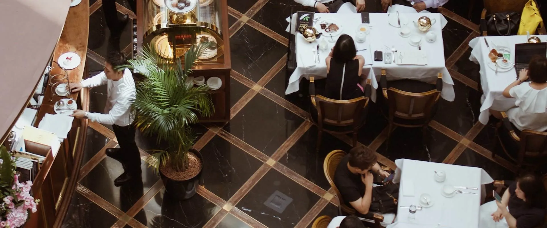 Elegant dining room with modern table settings