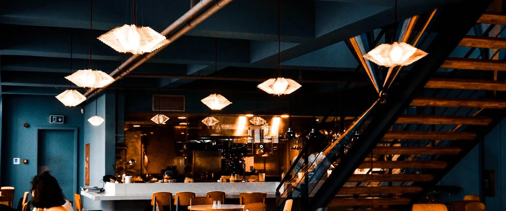 Restaurant interior with warm lighting
